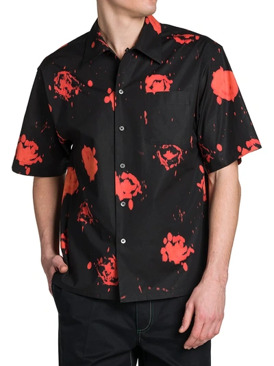 Marni Floral Print Short-sleeve Button-down Shirt In Black | ModeSens
