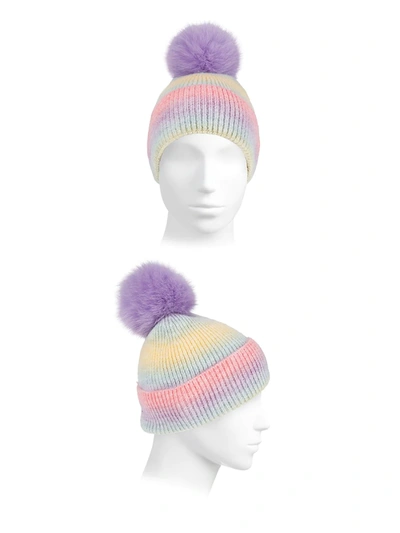 Shop Adrienne Landau Wool-blend Hat With Fox Fur Pom In Rainbow