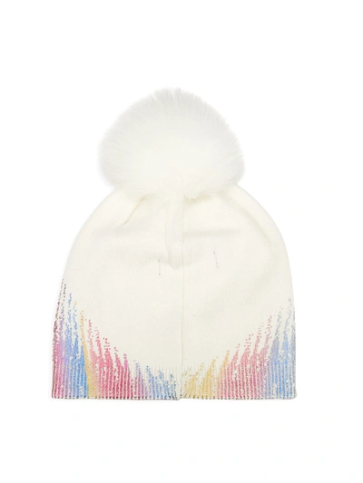 Shop Adrienne Landau Wool-blend Metallic Hat With Fox Fur Pom In White Multi
