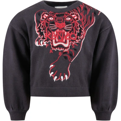 Shop Kenzo Gray Sweater For Kids With Red Logo In Grey