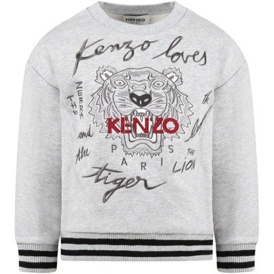 Shop Kenzo Gray Sweatshirt For Kids With Tiger And Logo In Grey