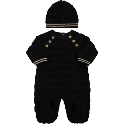 Shop Balmain Black Set For Babykids With Black Logo