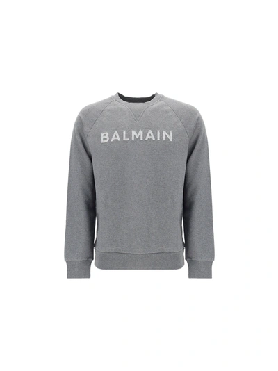 Shop Balmain Sweatshirt In Gris Chine Fonce/gris Chine Clair