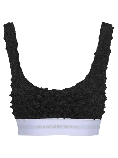 Shop Alexander Wang Logo Elastic Band Bra In Shibori Satin In Black