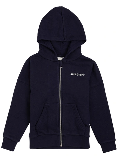 Shop Palm Angels Blue Cotton Hoodie With Logo Print