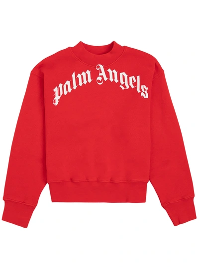 Shop Palm Angels Red Cotton Sweatshirt With Logo Print
