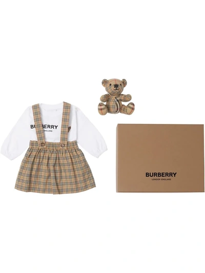 Shop Burberry Thomas Bear Three-piece Set In Neutrals