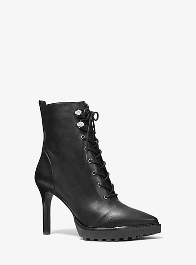 Shop Michael Kors Kyle Leather Lace-up Boot In Black