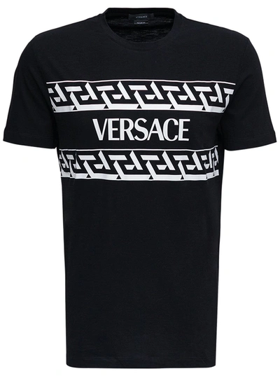 Shop Versace Black Cotton T-shirt With Logo Print