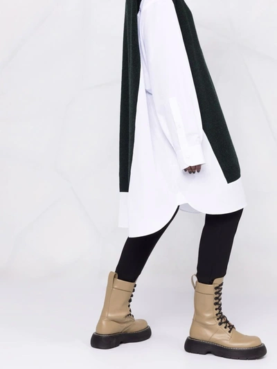 Shop Maison Margiela Oversized Jumper-panel Shirt Dress White/green In Mixed Colours