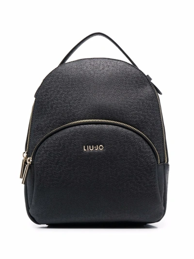 Shop Liu •jo Logo-plaque Leather-effect Backpack In Schwarz