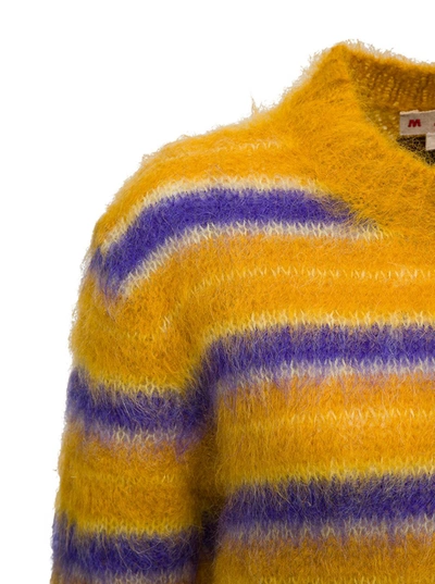 Shop Marni Stiped Mohair Blend Sweater In Yellow
