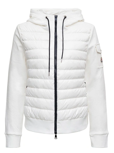 Moncler White Cotton And Nylon Tricot Cardigan With Logo Patch | ModeSens