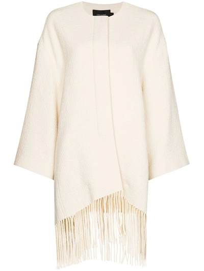 Shop Low Classic Fringed-hem Textured Cape In Neutrals