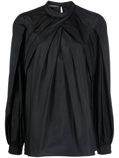 Shop Alberta Ferretti Taffetà Long-sleeve Draped Blouse In 黑色