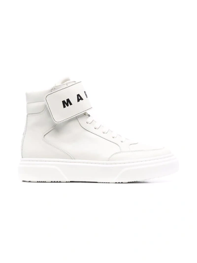 Shop Marni Teen Logo-print High-top Leather Sneakers In 白色