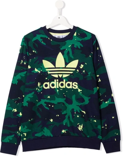 Adidas Originals Kids' Adidas Camo Print Crew Sweatshirt Blue | ModeSens