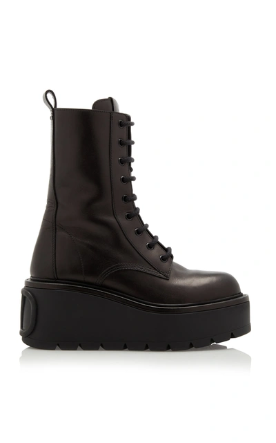 Shop Valentino Women's  Garavani Platform Leather Combat Boots In Black