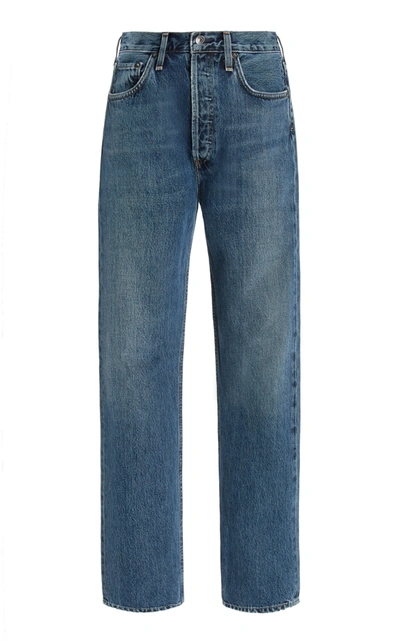 Shop Agolde 90s Pinch Waist Rigid High-rise Straight-leg Jeans In Dark Wash