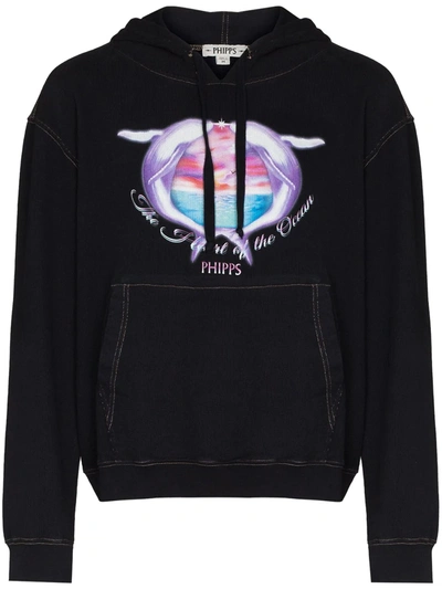 Shop Phipps Whale Print Hooded Sweatshirt In Black