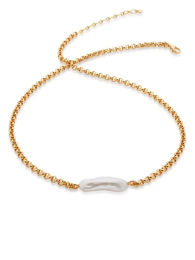 Shop Monica Vinader Nura Biwa Pearl Necklace In Gold
