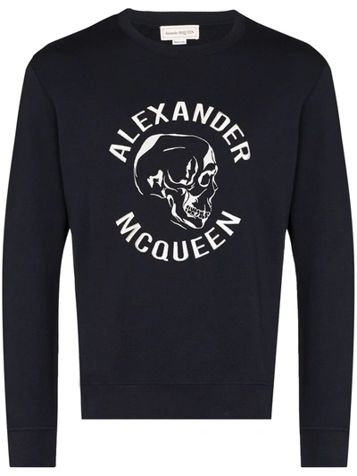 Shop Alexander Mcqueen Embroidered Skull Logo Sweatshirt In Blau