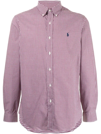 Shop Polo Ralph Lauren Polo Pony Cotton Poplin Check-pattern Shirt In Rot
