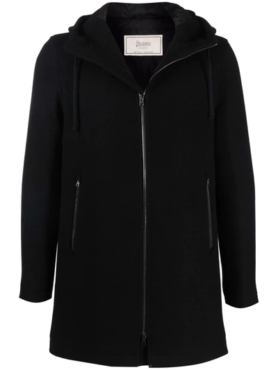 Shop Herno Zipped Down Hooded Coat In Black