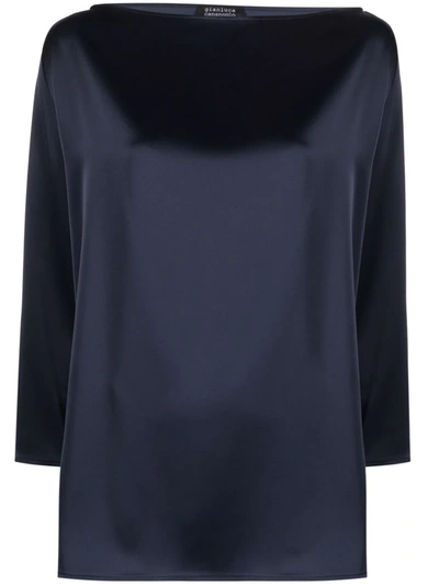 Shop Gianluca Capannolo Boat-neck Satin Blouse In Blau