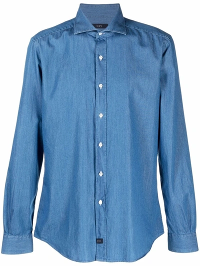 Shop Fay Denim Button-up Shirt In Blau