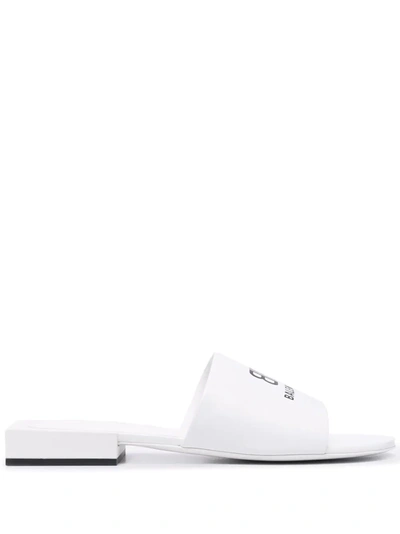 Shop Balenciaga Box Mule Leather Sandals In White