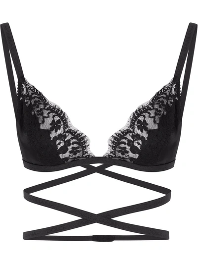 Shop Dolce & Gabbana Lace-detailing Satin Bra In Black