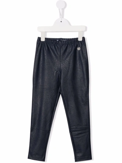 Monnalisa Coated Navy Leggings In Blue
