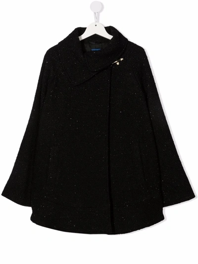 Shop Fay Teen Glittery Long-sleeve Poncho In Black