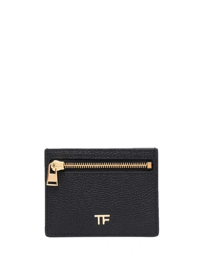 Shop Tom Ford Monogram-embossed Leather Cardholder In Black