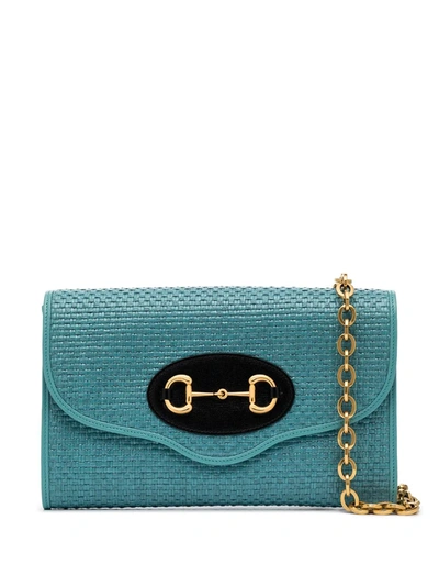 Shop Gucci Horsebit 1955 Raffia Clutch Bag In Blue