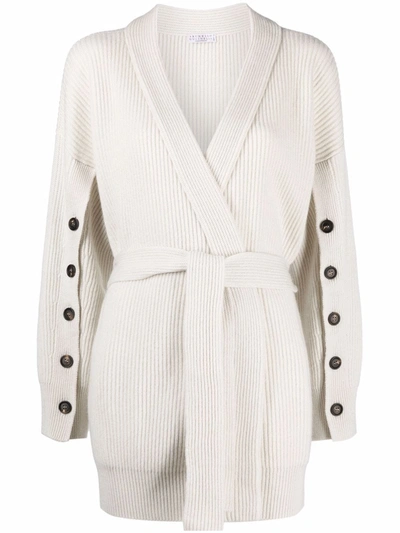 Shop Brunello Cucinelli Buttoned-sleeves Cashmere Cardigan In Nude
