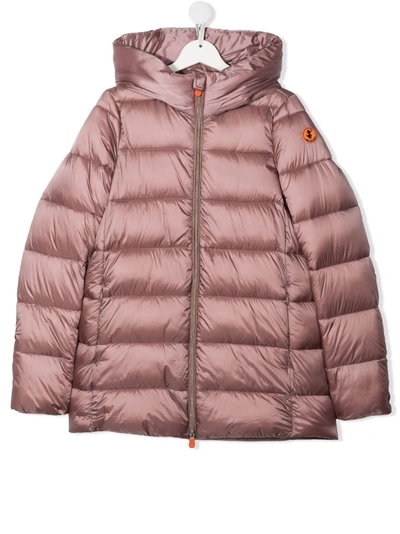 Shop Save The Duck Teen Hooded Padded Jacket In 粉色