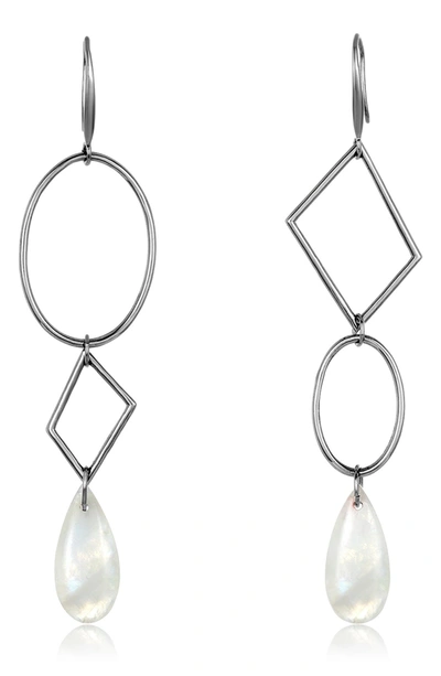 Shop Adornia Fine Moonstone Asymmetrical Triple Drop Earrings In Silver