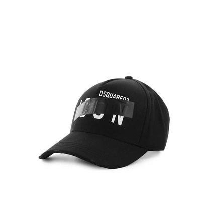 Shop Dsquared2 Be Icon Black White Baseball Cap In Nero/bianco