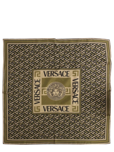 Shop Versace The Medusa Silk Scarf In Verde