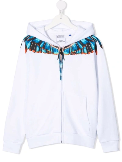 Shop Marcelo Burlon County Of Milan Kids White And Blue Grizzly Wings Zipped Hoodie