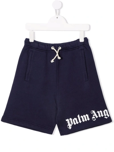 Shop Palm Angels Kids Navy Blue Sports Shorts With White Logo