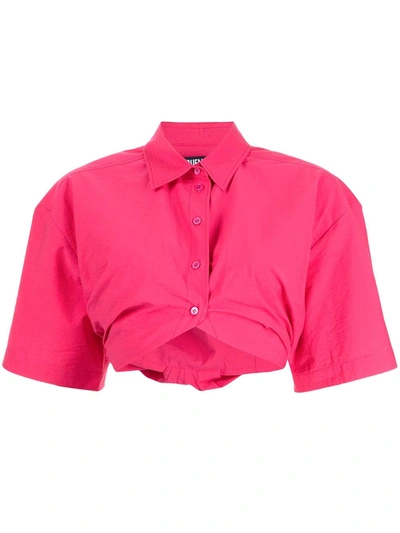Shop Jacquemus Cropped Cotton-blend Shirt In Rosa