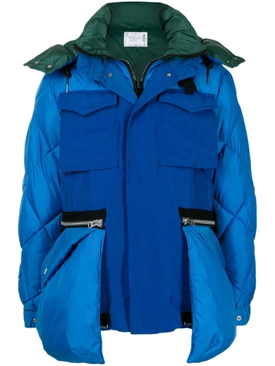 Shop Sacai Panelled Oversize-pocket Padded Jacket In Blau