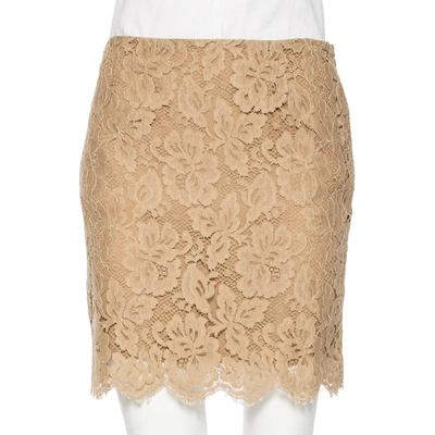 RALPH LAUREN Pre-owned Beige Floral Lace Scallop Hem Mini Skirt M