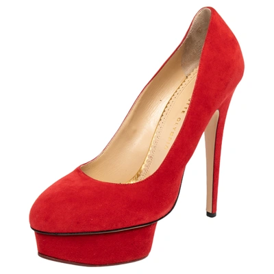 Pre-owned Charlotte Olympia Red Suede Dolly Platform Pumps Size 41