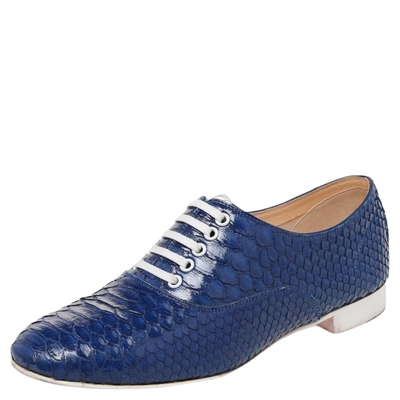 Pre-owned Christian Louboutin Blue Python Leather Alfred Oxfords Size 35.5