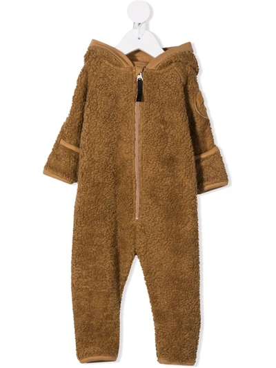 Shop Molo Faux-shearling Hooded Babygrow In Neutrals
