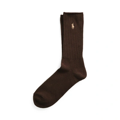Shop Ralph Lauren Cotton-blend Crew Socks In Brown